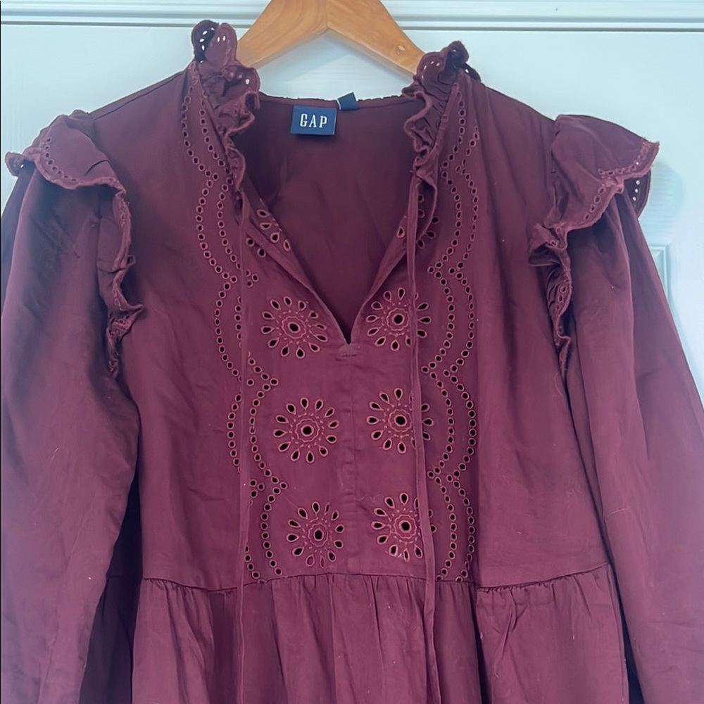 GAP Maroon Eyelet Ruffle Dress